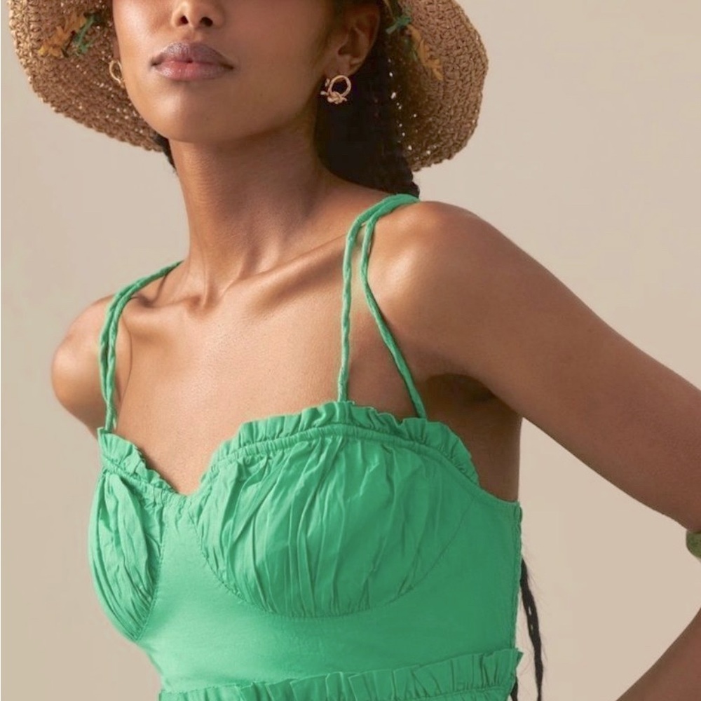 By Anthropologie Kelly Green Corset Strappy Cross-Back Midi Dress Large